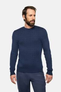 Sweter warkoczowy wełniany granatowy - Zack Roman