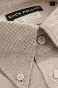 Koszula Pure Tone Oxford Button Down beżowa bawełna organiczna - Zack Roman