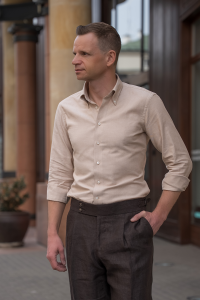 Koszula Pure Tone Oxford Button Down beżowa bawełna organiczna - Zack Roman