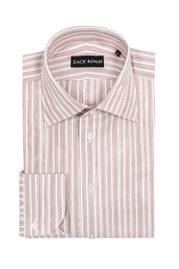 Koszula Silk Touch bordowa w paski bawełniano-lniana z jedwabiem - Zack Roman