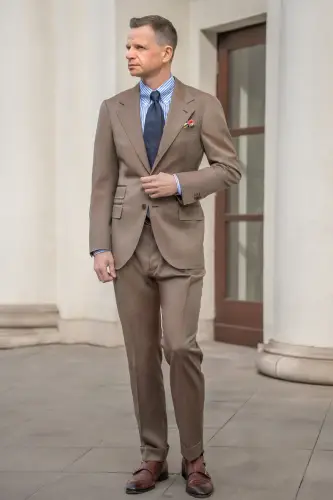 Garnitur Solaro Scabal, beżowy, wełniany