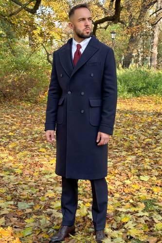 Płaszcz Ulster, granatowy navy blue, wełniany	, 800 g/mb