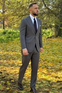 Garnitur Prince of Wales ciemnoszary wełniany - Zack Roman