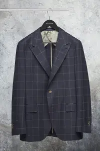 Garnitur Firenze kratka windowpane granatowy wełniany - Zack Roman