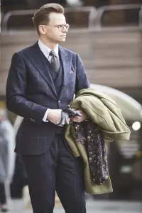 Garnitur Firenze kratka windowpane granatowy wełniany - Zack Roman