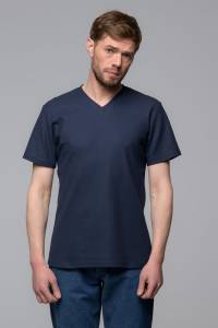 T-shirt V-neck Giro, granatowy