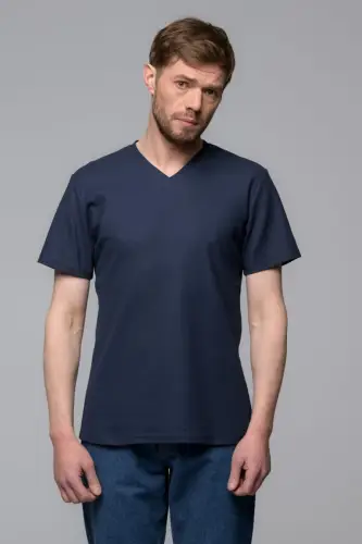 T-shirt V-neck Giro, granatowy
