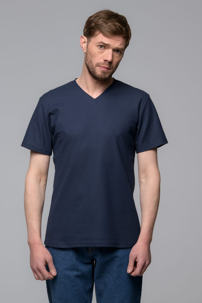 T-shirt V-neck Giro, granatowy